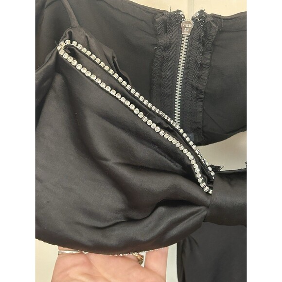 HELLO MOLLY Satin Bow Maxi Dress ‘All the Likes’ Black Size M Wedding Rhinestone - Picture 5 of 14